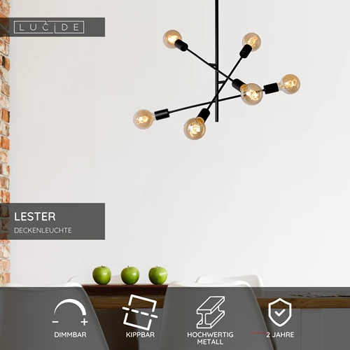 Lucide LESTER - Deckenleuchte - 6xE27 - Schwarz - USP